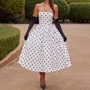 Women Fashion Sexy Summer Polka Dot Printed Tube Top Loose Dress