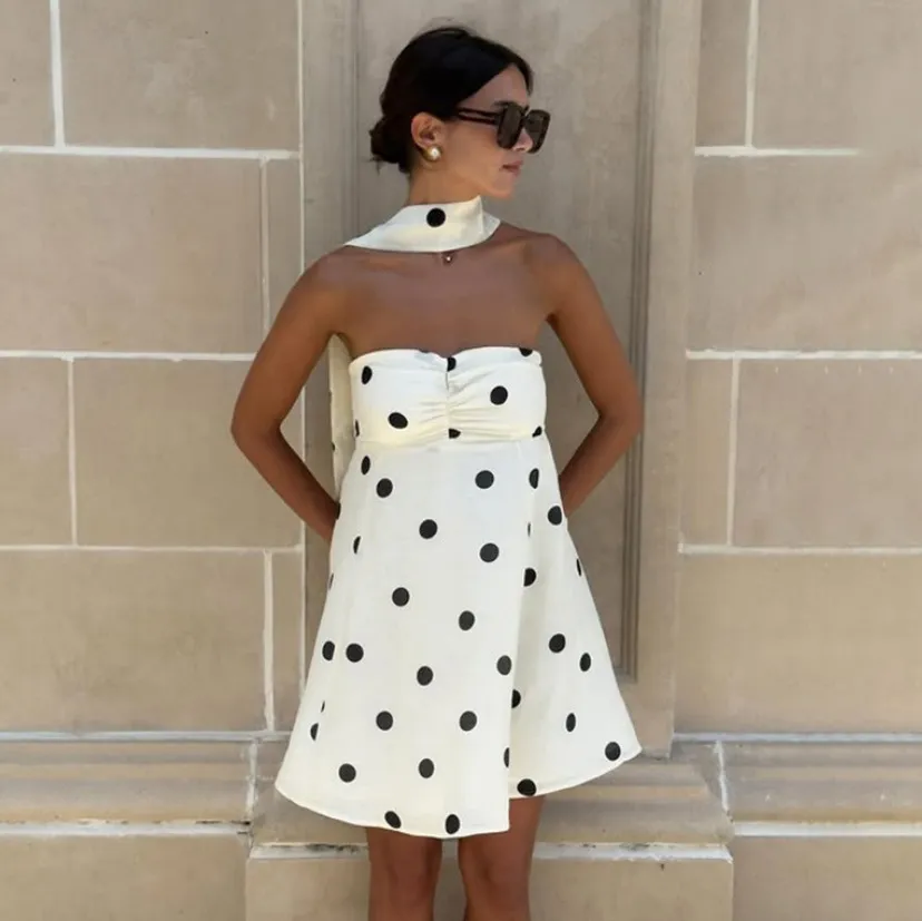 Women Fashion Sexy Summer Polka Dot Printed Tube Top Dress