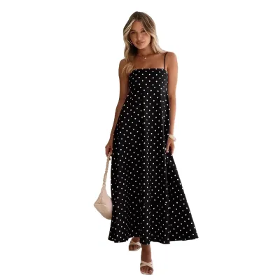Women Fashion Sexy Summer Polka Dot Printed Spaghetti Strap Dress