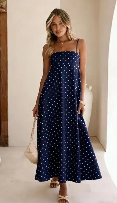 Women Fashion Sexy Summer Polka Dot Printed Spaghetti Strap Dress