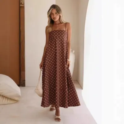 Women Fashion Sexy Summer Polka Dot Printed Spaghetti Strap Dress