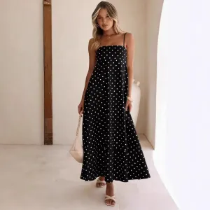 Women Fashion Sexy Summer Polka Dot Printed Spaghetti Strap Dress