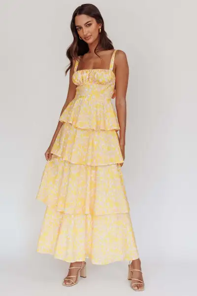 Women Fashion Sexy Summer Flower Printed Sleeveless Ruffled Dress