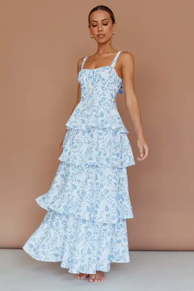 Women Fashion Sexy Summer Flower Printed Sleeveless Ruffled Dress