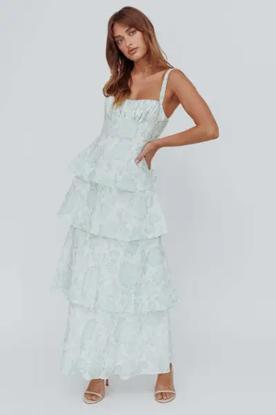 Women Fashion Sexy Summer Flower Printed Sleeveless Ruffled Dress