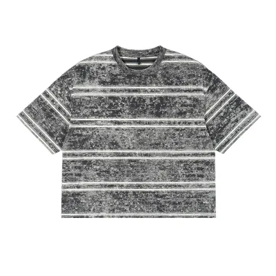 Men's Fashion Casual Retro Summer Washed Stripe Short Sleeve Loose T-Shirt
