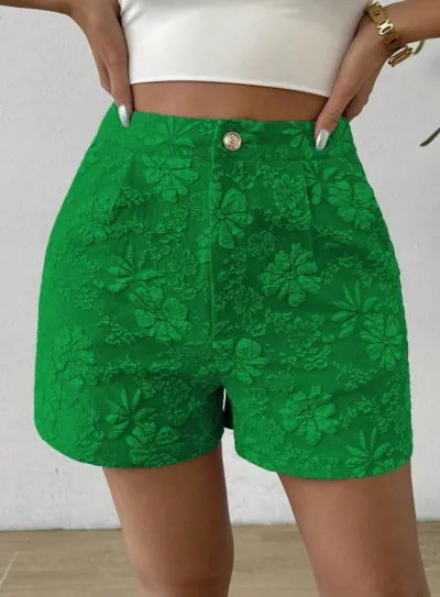 Summer Women Fashion Textured Jacquard Elegant High-Waist Straight-Leg Shorts