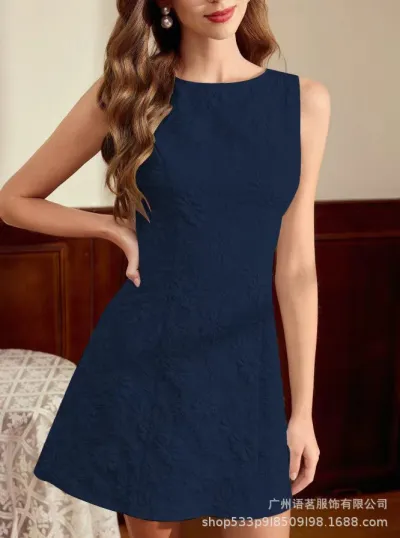 Women Summer Fashion Floral Jacquard Sleeveless A- Line Dress