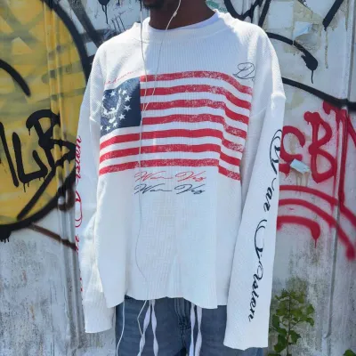 American Flag Printed Round Neck Long Sleeve Sweatshirt for Summer Festivals