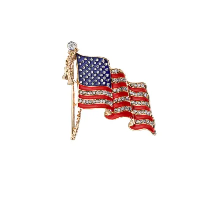 Fashion American Flag Zinc Alloy Rhinestone Brooch for Party Festivals