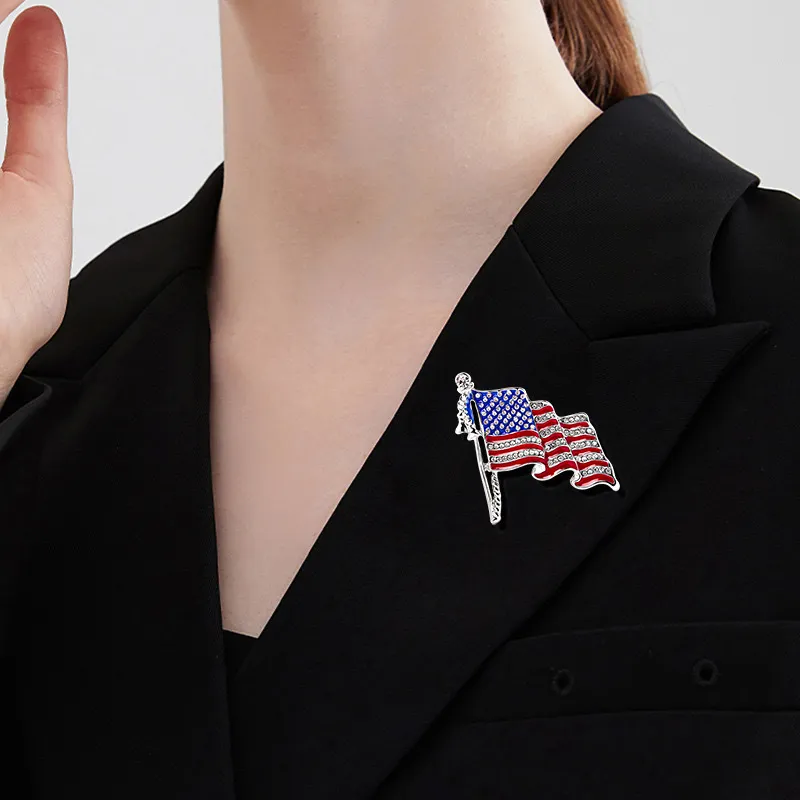 Fashion American Flag Zinc Alloy Rhinestone Brooch for Party Festivals