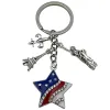 [Nickel Blue US Independence Day Drill Five-Pointed Star Eiffel Tower Keychain]