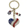 [Kc Gold Blue US Independence Day Drill Love Flag Five-Pointed Star Keychain]