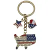 [Kc Gold Blue US Independence Day Drill Flag Love Five-Pointed Star Keychain]