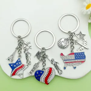 Fashion Independence Day Flag Love Five-Pointed Star Small Pendant Keychain