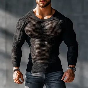 Men's Fashion Casual Summer See-Through Long Sleeve Slim Fit T-Shirt