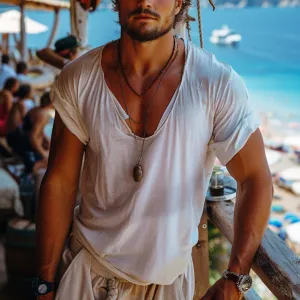 Men's Fashion Casual Summer Solid Color V-Neck Short-Sleeve Loose T-Shirt