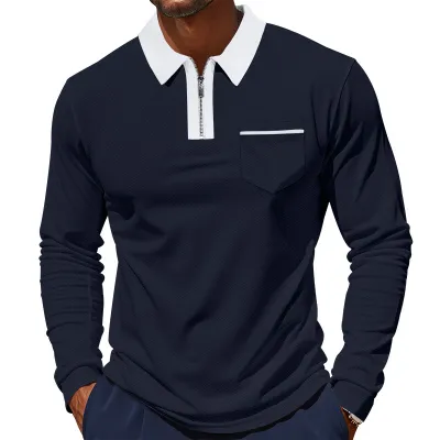 Men's Casual Spring Half Zip Lapel Long Sleeve Slim Fit Polo Shirt