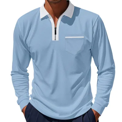 Men's Casual Spring Half Zip Lapel Long Sleeve Slim Fit Polo Shirt