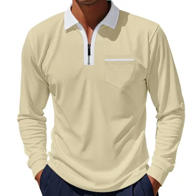 Men's Casual Spring Half Zip Lapel Long Sleeve Slim Fit Polo Shirt