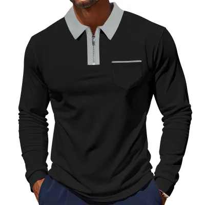 Men's Casual Spring Half Zip Lapel Long Sleeve Slim Fit Polo Shirt