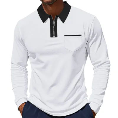 Men's Casual Spring Half Zip Lapel Long Sleeve Slim Fit Polo Shirt