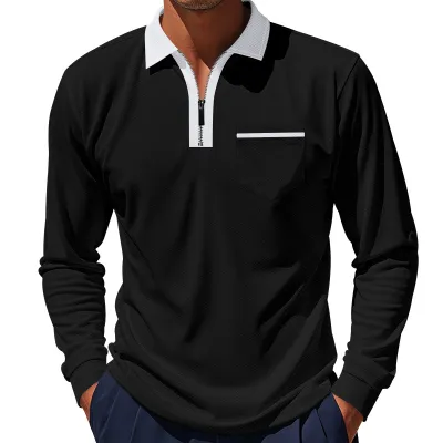 Men's Casual Spring Half Zip Lapel Long Sleeve Slim Fit Polo Shirt
