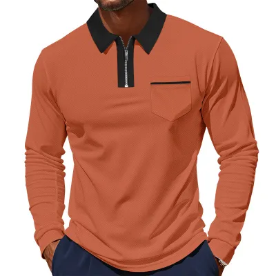 Men's Casual Spring Half Zip Lapel Long Sleeve Slim Fit Polo Shirt