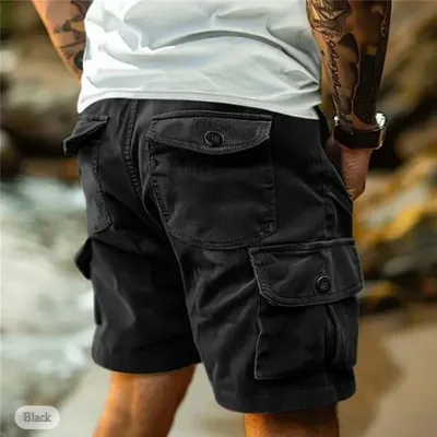 Men's Fashion Casual Summer Corduroy Multi-Pocket Elastic Waist Shorts