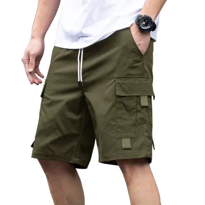 Men's Casual Summer Solid Color Multi-Pocket Drawstring Loose Fit Shorts