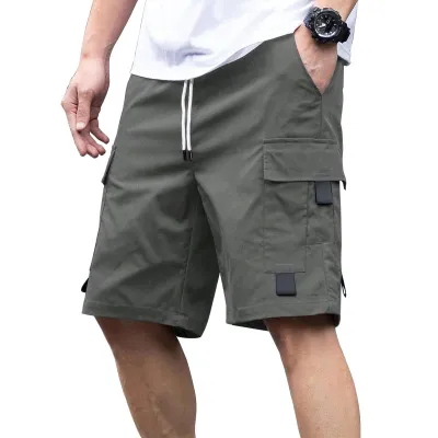 Men's Casual Summer Solid Color Multi-Pocket Drawstring Loose Fit Shorts