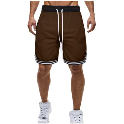 Men Fashion Summer Color Block Thin Mesh Breathable Shorts, Straight-Cut Mid-Waist