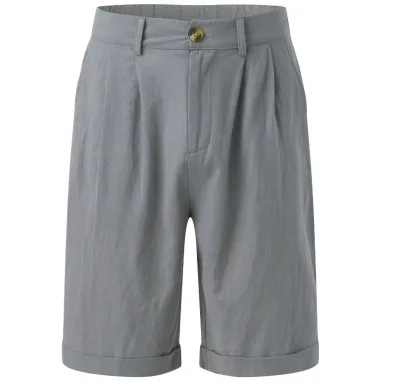 Men's Fashion Casual Summer Solid Color Linen Pleated Breathable Pocket Shorts
