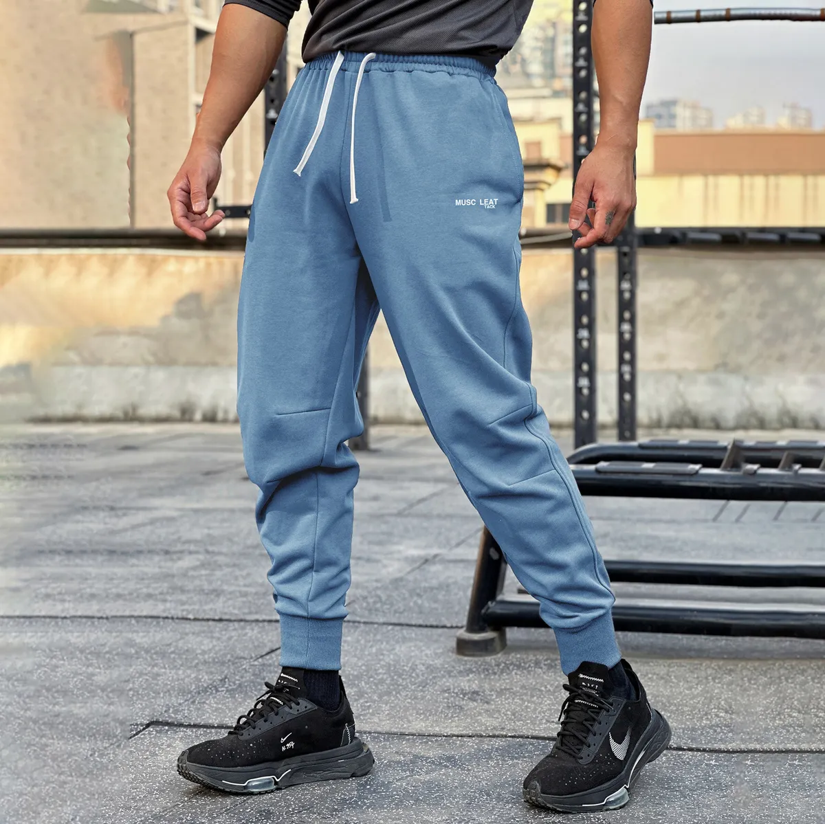 Men's Casual Spring Solid Color Cotton Drawstring Jogging Pants