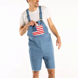 Men Fashion Casual Summer USA Independence Day Flag Printed Denim Overalls