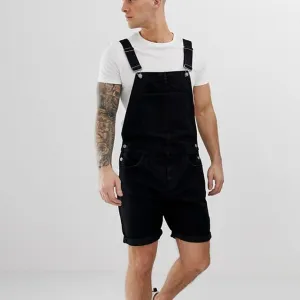 Men's Fashion Casual Solid Color Denim Overalls Straight-Leg Mid-Waist