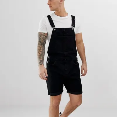 Men's Fashion Casual Solid Color Denim Overalls Straight-Leg Mid-Waist