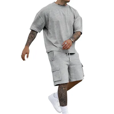 Men's Fashion Casual Summer Solid Color Quick-Drying Short-Sleeve T-Shirt and Shorts Two-Piece Set