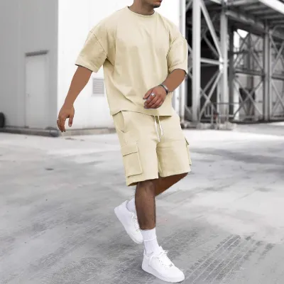 Men's Fashion Casual Summer Solid Color Quick-Drying Short-Sleeve T-Shirt and Shorts Two-Piece Set
