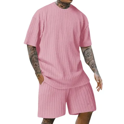 Men's Fashion Casual Summer Solid Color Quick-Drying Short-Sleeve T-Shirt and Shorts Two-Piece Set