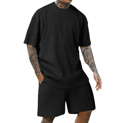 Men's Fashion Casual Summer Solid Color Quick-Drying Short-Sleeve T-Shirt and Shorts Two-Piece Set