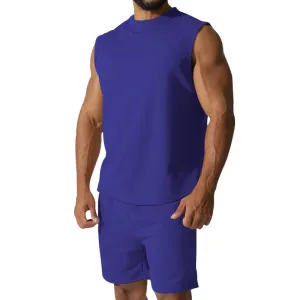 Men's Fashion Casual Summer Solid Color Sleeveless Top and Shorts Two-Piece Set Loose