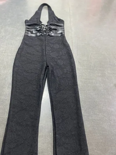 Women'S Fashion Sexy Solid Color Lace Halter-Neck Deep V-Neck Lace-Up Jumpsuit