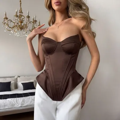 women fashion sexy summer solid color Fishbone Tight Waist Corset tube top