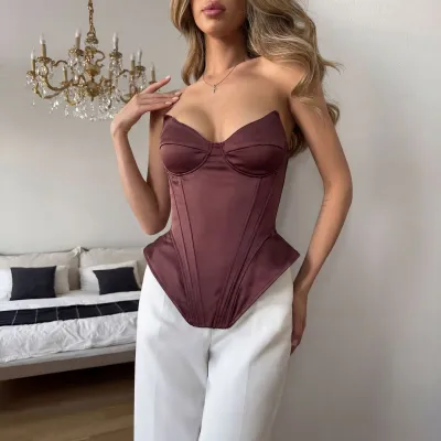 women fashion sexy summer solid color Fishbone Tight Waist Corset tube top
