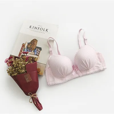 Women Fashion Sexy Plaid Printed Non-Rims Gathering Anti-Sagging Thin Lace Bra