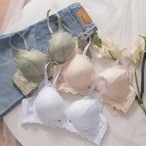 Women Fashion Sexy Solid Color Lace Non-Steel Rings Upper-Support Anti-Sagging Bra