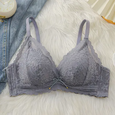 Women Fashion Sexy Solid Color Lace Push-Up Rings-Free Thin Bra