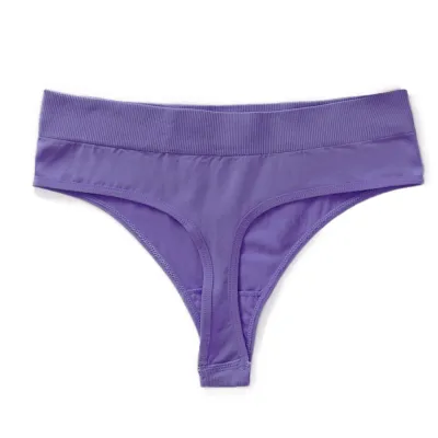Women Fashion Simple Solid Color Cotton Low Waist Sexy Large Seamless Thread Thong