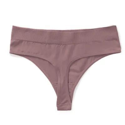 Women Fashion Simple Solid Color Cotton Low Waist Sexy Large Seamless Thread Thong